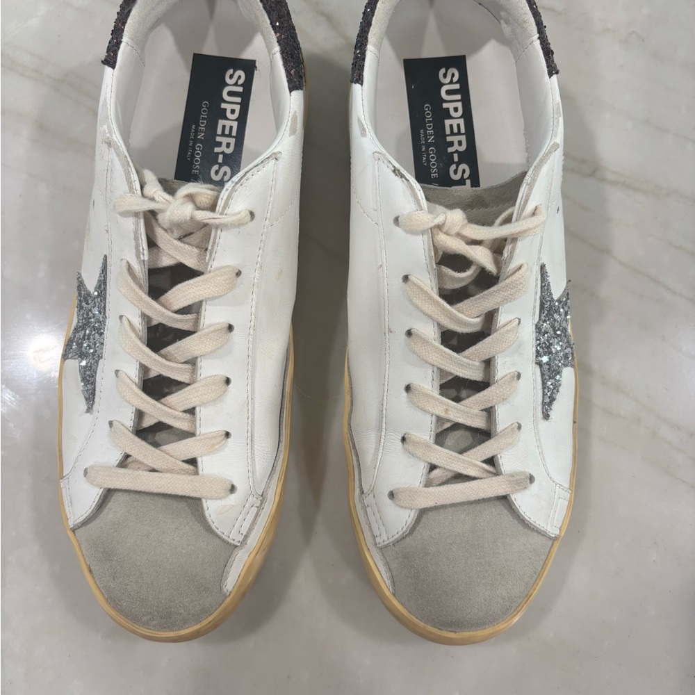 Golden Goose White and Gray Sneakers with Silver Star